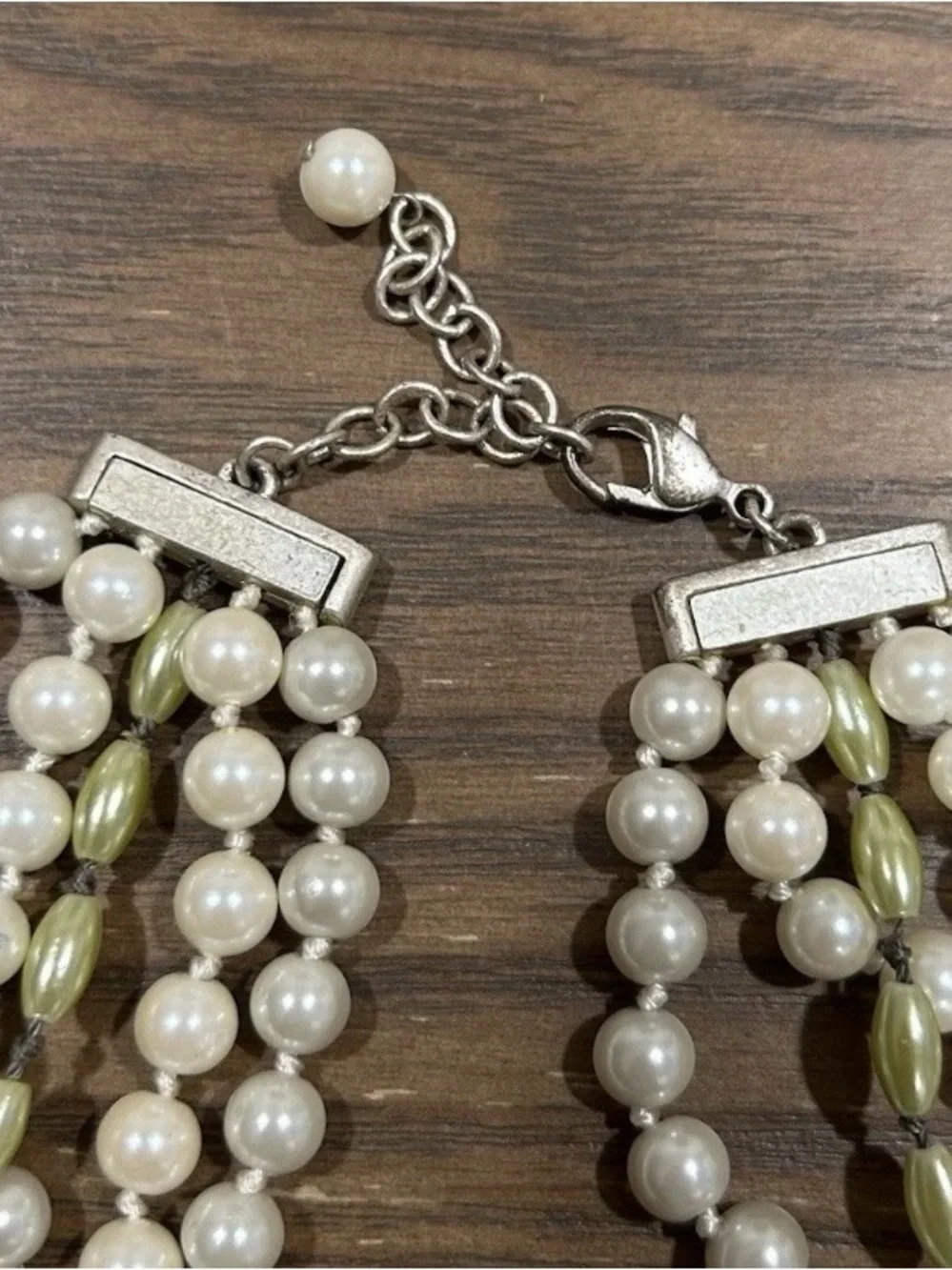 Faux Pearl Matching 5 Strand Necklace 16-18 & Earring Set Silver Tone